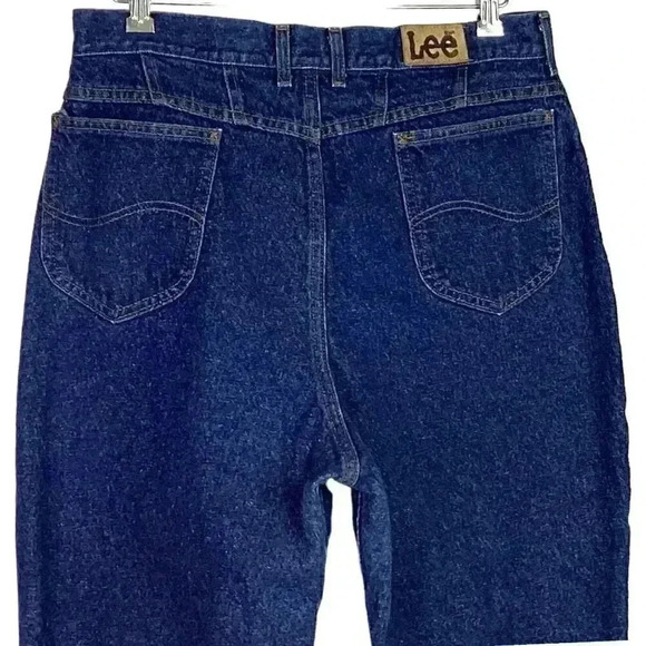 Lee Jeans Women 14 Blue High Waist Mom Dark Cotton Straght Union Made Vintage - Picture 6 of 8